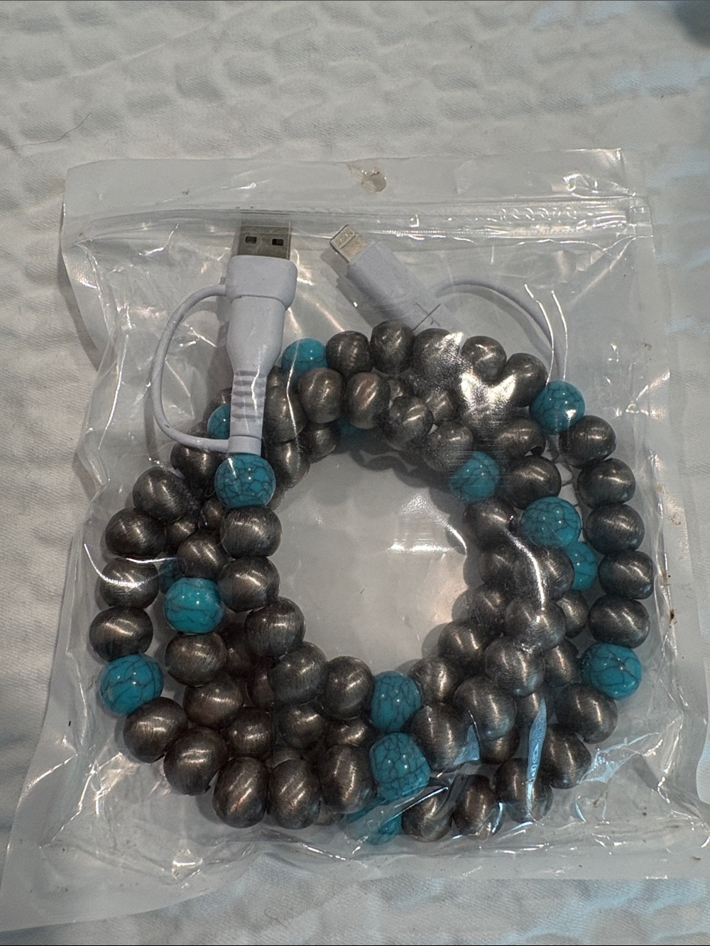 Turquoise and Metallic Beaded 4-n-1 phone Charger